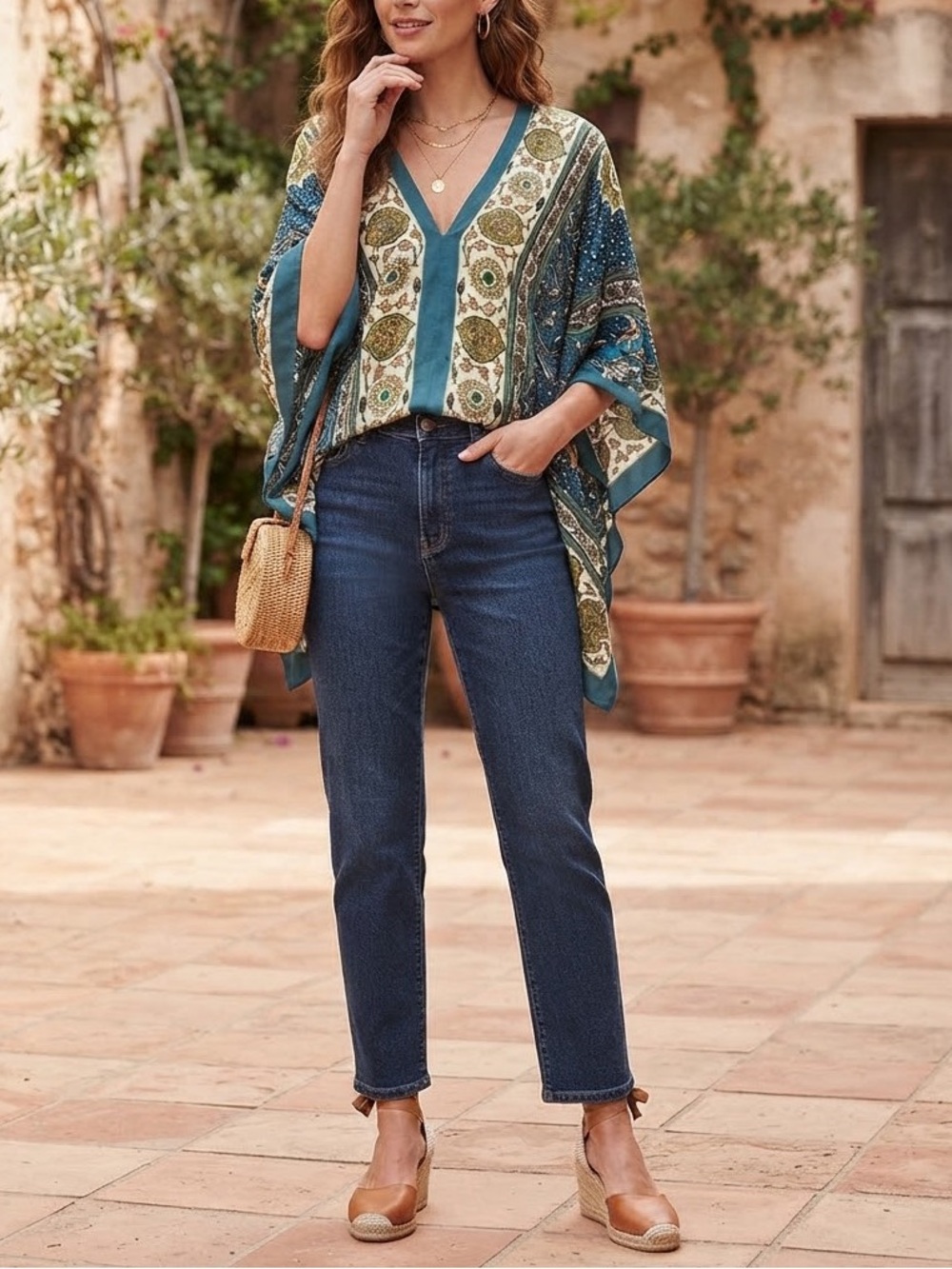Nurture Paisley Floral V-Neck Kimono Poncho Blouse - Size XL❤️
